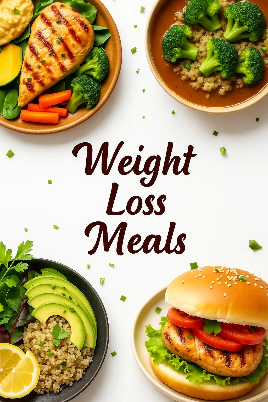 A colorful plate of healthy weight loss meals 2025 with grilled chicken, quinoa, and vegetables